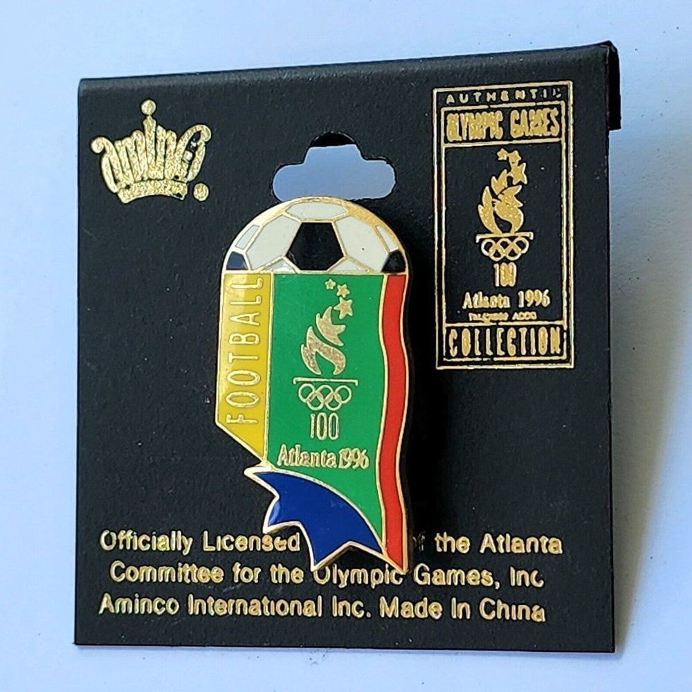 Atlanta 1996 Olympic Football Torch Centennial Pin DS Original NYC Enamel Soccer